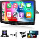Single Din Car Stereo with Wireless Carplay Android Auto, 32G Android 10.1 Inch Rotatable Touch Screen Radio with GPS/WiFi/Bluetooth/FM/RDS/SWC+Camera