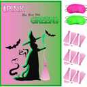 Witch Pin the Broom Party Game – 20×28 Inch Pink and Green Poster with 24 Broomstick Stickers – Witch Birthday Decorations, Pink and Green Party Supplies, Pack 2