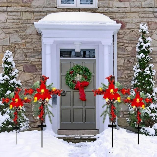 Solar Christmas Decoration Light LED Christmas Tree Plug in Light Outdoor Garden Decoration Light, 4 Pack