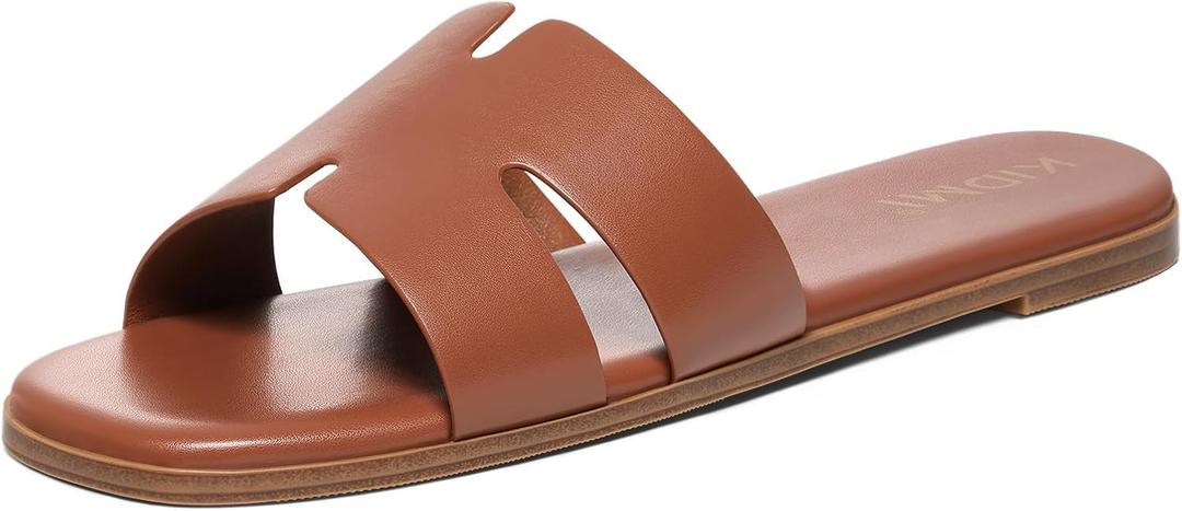 KIDMI Women's Dressy Flat Sandals, Comfortable Slip On Summer Slides, Fashion Open Toe Casual Sandals US 8