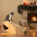 Enhanced Wood-Framed Cat Scratching Post: Large Sisal Cat Scratcher, Integrated Scratch Post Pad Condo Tunnel House. All-in-One Space Saver for Multi-Cat & Budget-Friendly Homes (32in)