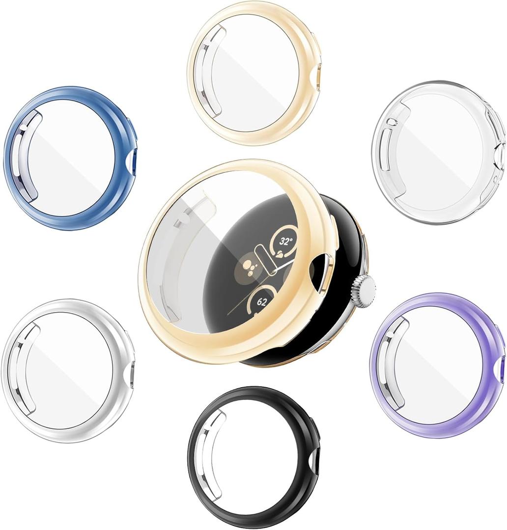 6-Pack Watch Cases with Screen Protector Compatible with Google Pixel Watch 1/2/3 (41mm), Soft TPU Flexible Scratch Resistant Covers for Pixel Watch1&2&3 41mm (6 Colors Pack)