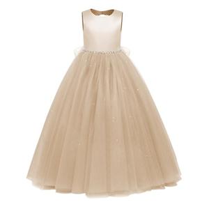 HEWEGO Champagne Flower Girls Dress Puffy Tulle Long Gown Summer Sleeveless O-Neck Junior Girl Dress Wedding Party Satin Maxi Prom Evening Dresses Champagne Size 12