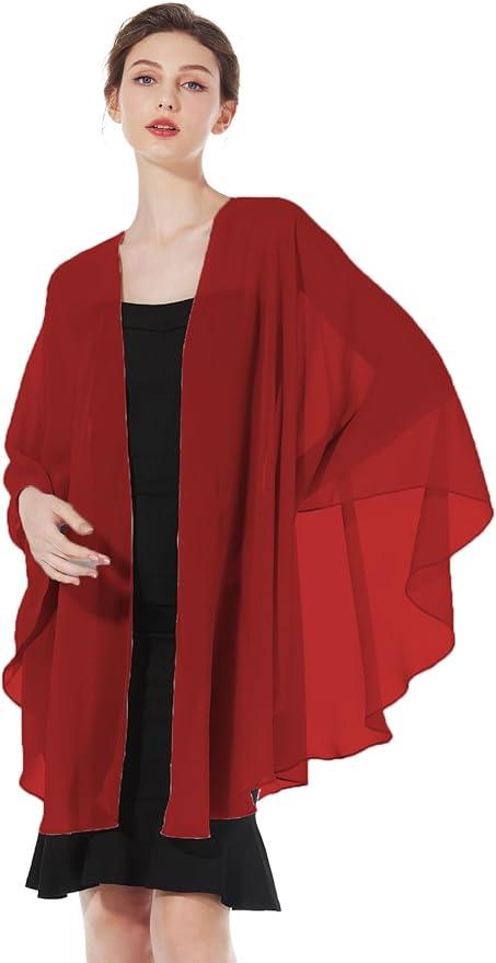 BEAUZSUZSANA Summer Shawls and Wraps for Women Evening Dresses Bridal Wedding Lightweight Party Travel Chiffon Scarf Red