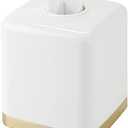 mDesign Plastic Square Disposable Facial Tissue Box Cover for Bathroom Vanity, Countertop, Bedroom Dresser, Night Stand, Office Desk, End Table, Hold Paper Tissues - Hyde Collection - White/Soft Brass