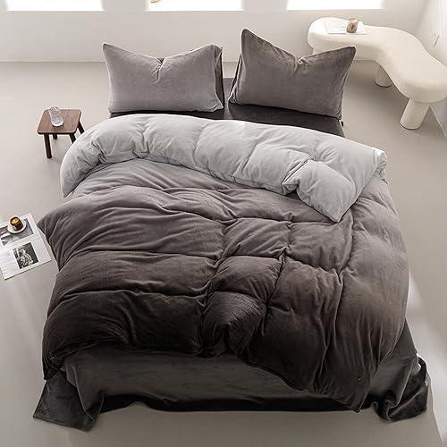 Pureant Gradient Gray Comforter Sets King Size White Grey Velvet Bedding White and Black Gradient Fluffy Blankets Gradient Ombre Flannel Quilt Watercolor Art Bedding Plush Soft Bed, King Size