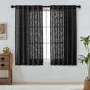 OWENIE Black Faux Linen Curtains for Bedroom Living Room 63 Inch Length 2 Panels Set, Light Filtering Thick Faux Linen Textured Dining Room Curtains Drapes, Modern Back Tab Top, Black, 42" W x 63" L