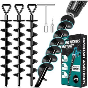 Ground Anchors Screw in, Heavy Duty Ground Trampoline Stakes High Wind Tent Stakes for Tent, Trampoline, Gazebo, Carport, Trap Anchor, Canopies, Swing Set