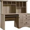 Sauder Harbor View Home Office Computer Desk with Hutch, Keyboard Tray, in Salt Oak finish