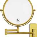 Nicesail Brass Make up Mirror Wall Mounted,1X and 7X Double-Sided Magnifying Mirror Brass Vanity Mirror for Bathroom Wall Extendable Swivel, Antique Brass Finish (8 Inch, 7X)