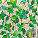 COUNTEWOL Window Privacy Film with Installation Tools Home Decorative Colored Glass Window Stickers Reusable electrostatic Rainbow Stickers (Greenery Leaf, 23.6 x 78.7 in)