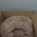 Calming Dog Bed & Cat Bed, Anti-Anxiety Donut Cuddler Warming Cozy Soft Round Bed, Fluffy Faux Fur Plush Cushion bed for Small Medium Dogs and Cats (24.0"L x 24.0"W x 8.0"Th, Brown)