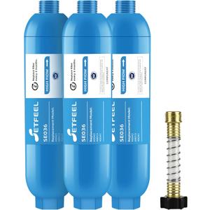 RV Inline Hose Water Filter, NSF Certified Camper Water Filter with Flexible Hose Protectors For RV Garden, Camping Essentials For Reduces Chlorine, Bad Taste, Odor In Drinking Water, 3 Pack SETFEEL