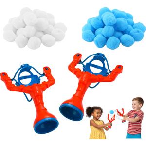 Soulchen Christmas Snowball Fight Set, 50 Fake Snowballs with 2 Pcs 10.3 x 6.7 Inch Slingshots Indoor Snow Ball Fight Toys for Winter Holiday Outdoor Christmas Party Games Toss Throwing Game
