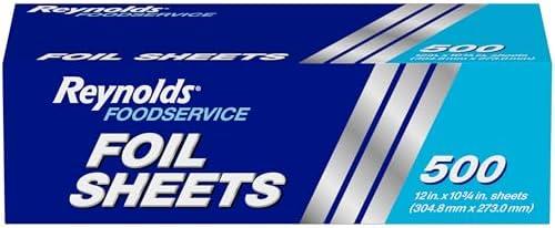 Reynolds Foodservice Pre-Cut Aluminum Foil Sheets, Great for Concessions, Catering, Cafeterias, and Restaurants, Easily Moldable Around Food, 12 x 10.75 Inches, 250ish Ct.