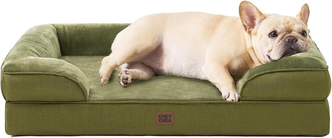 EHEYCIGA Orthopedic Dog Bed for Medium Dogs, Waterproof Memory Foam Medium Pet Beds with Sides, Non-Slip Bottom and Egg-Crate Foam Dog Couch Bed with Washable Removable Cover, Olive Green (30.0"L x 20.0"W x 6.5"Th)