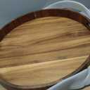 Extra Large 22INCH Premium Acacia Wood Tray Round Ottoman Tray with Handles Wooden Serving Tray Multi-Use for Dinner Breakfast in Bed Coffee Table Snack Entertaining Guests