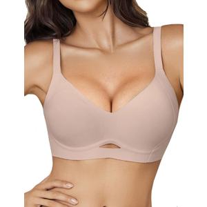 Avidlove Seamless Bras for Women Wireless Push Up Bra Comfort Full Coverage Bralette Supportive No Underwire T-Shirt Bra (Large, Pink)