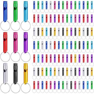2 x Dimeho 120 PCS Emergency Whistles Aluminum Survival Whistle with Keychain Defense Alarm Loud Sound Sturdy Light for Outdoor Camping Hiking Hunting Boating Fishing Sports