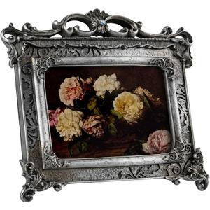5x7 Baroque Picture Frame Silver, Victorian Vintage Ornate Design, Glass Front, Tabletop & Wall Display, Horizontal Orientation