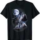 Howling wolves in the full moon moonlight with starry sky T-Shirt, XL