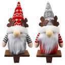 Aoutrow 2 Pack Christmas Gnome Stocking Holders, 11 Inches Plush Elk Gnomes Figurines Hanging Hooks for Stockings, Metal Stocking Hangers for Fireplace, Mantle, Shelves Christmas Decorations