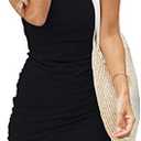 BTFBM Women Summer Dresses 2025 Fall Sleeveless Tank Crew Neck Casual Ruched Bodycon Party Club Beach Short Mini Dress, M