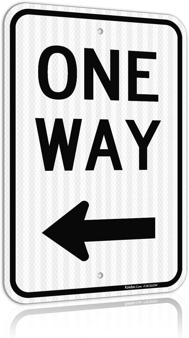 Faittoo One Way Sign with Left Arrow, 18x12 Inches Engineer Grade Reflective Rust Free Aluminum, Weather/Fade Resistant, UV Protected, Easy to Mount, Indoor/Outdoor Use