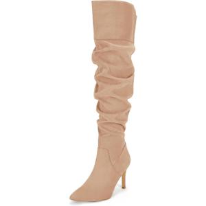 Coutgo Womens Over The Knee Boots Thigh High Pointed Toe Slouchy Stiletto High Heel Long Sexy Dress Fall Shoes (7.5, Khaki)