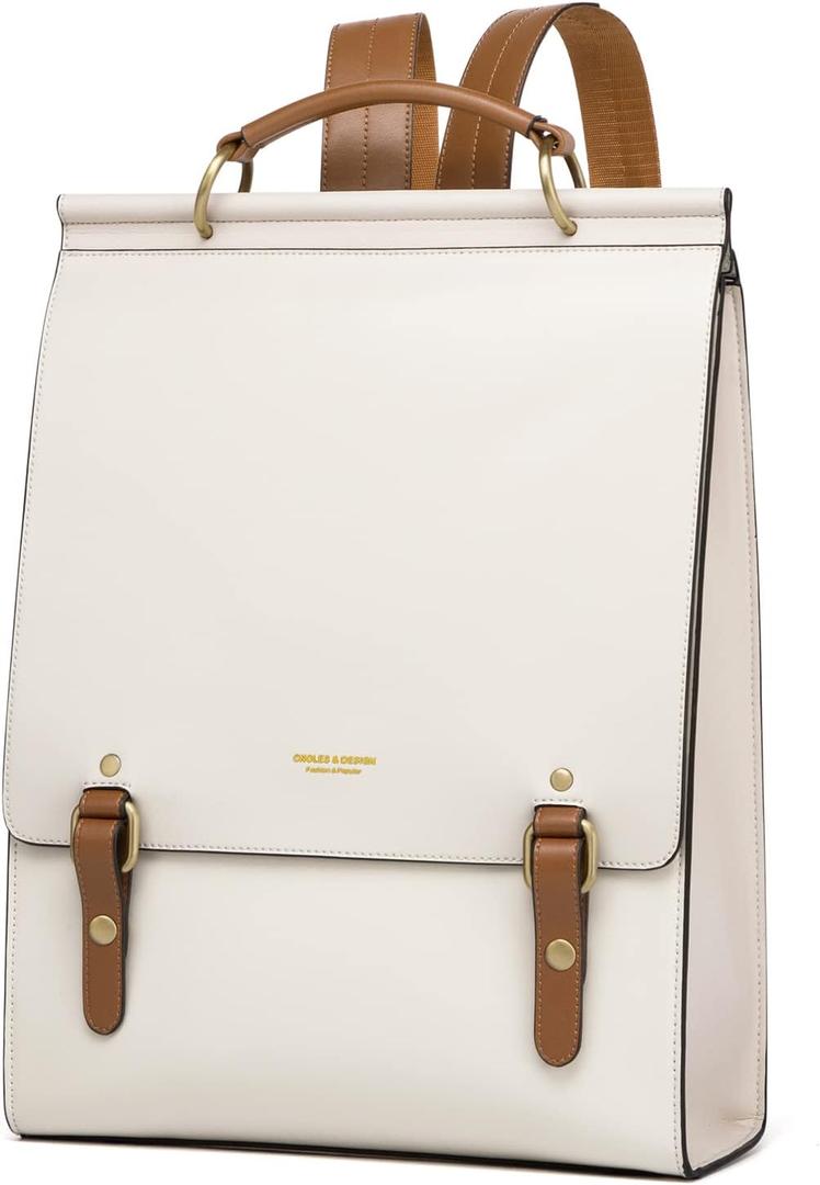 Cnoles Leather Backpack Purse For Women Fashion Ladies Vintage Bags Casual College Travel Backpacks Large bag White (28 x 11 x 38)