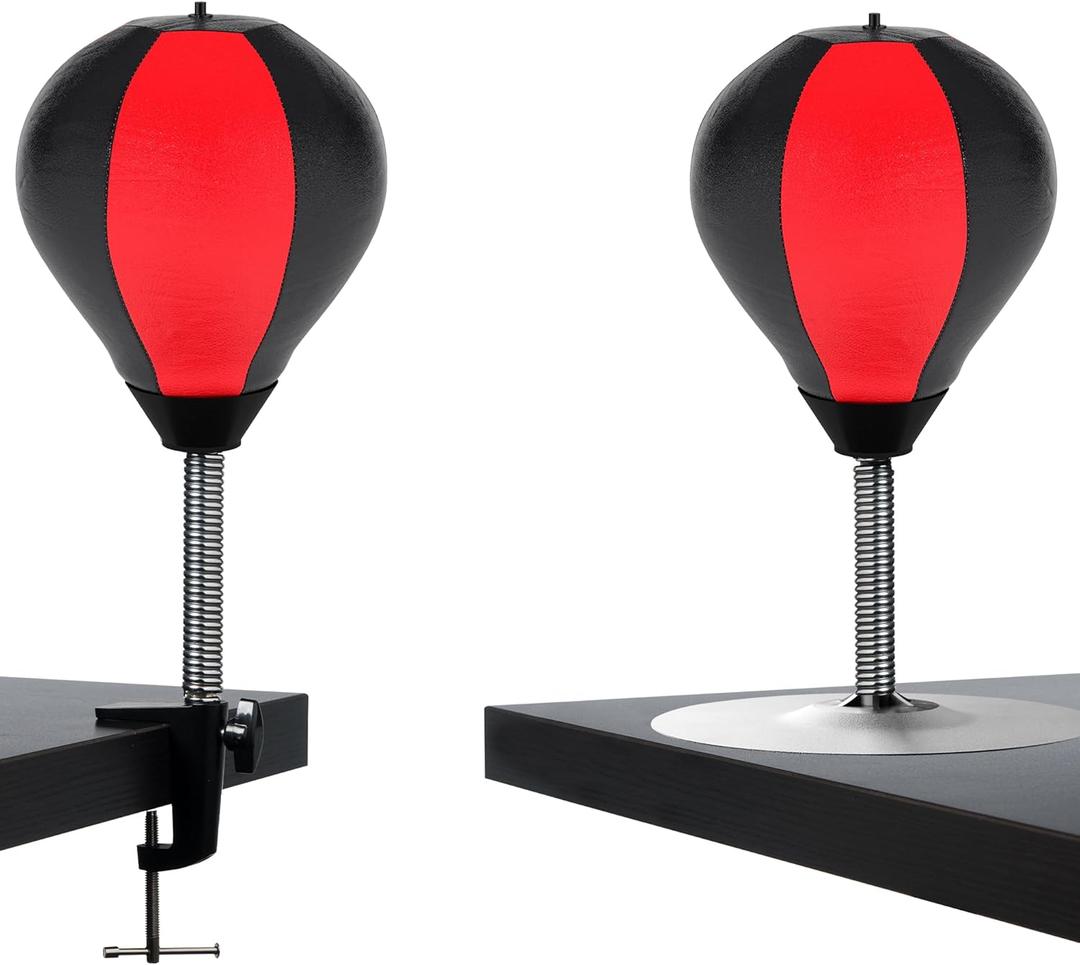GLACIAL Stress Relief Desktop Punching Bag I Comes with Desk Clamp and Extra Strong Suction Cup (Black-Red)