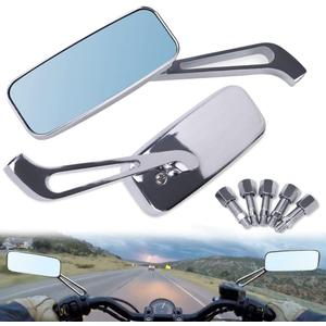 Motorcycle Rear View Mirror 8mm/10mm Rectangle Chrome Square Convex Smoke Blue Glass Handlebar Side Mirrors, Fit for Harley Honda Suzuki ATV Scooter Bobber Cruiser Chopper