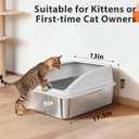 Stainless Steel Litter Box | Metal Kitty Litter Box with Lid High Sided for Small Cats or Injured Cats, Bunny Litter Boxes, Low Entry, Odor-Free, Non-Stick,Includes Scoop,Silver Gray, Small