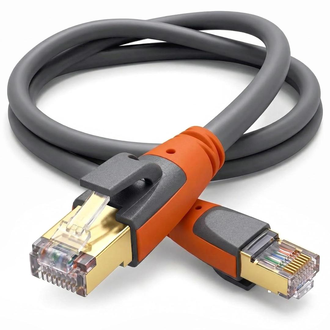 Cat 8 Ethernet Cable 6ft, High Speed LAN Cables 40Gbps 2000MHz Shielded, Heavy Duty 26AWG Outdoor Indoor Cat8 RJ45 Internet Cord Compatible with Gaming PC PS5 Xbox Router Modem Office Industrial