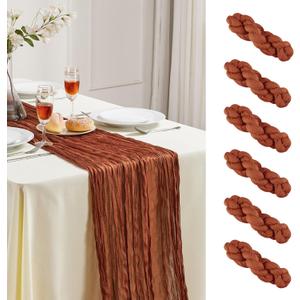 Terracotta Christmas Cheesecloth Table Runner 10FT Long Boho Gauze Table Runner Rustic Sheer Runner for Wedding Bridal Baby Shower Birthday Party Table Decor Home Thanksgiving Christmas Decor6 Pack