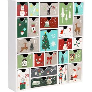 SAND MINE Wooden Christmas Advent Calendar with 24 Drawers, Countdown to Christmas, Refillable Wooden Advent, White
