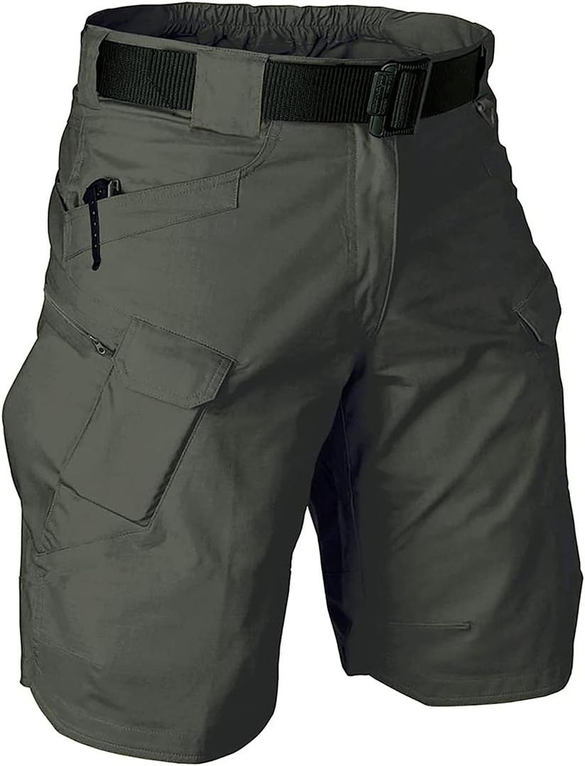 Tactical Cargo Workout Shorts for Men Outdoor Hiking Fishing Combat Casual Work Short Multi Pockets (No Belt) (L)