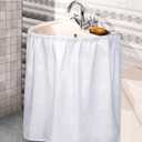 Fabric Sink Skirt Diamond Bathroom Stitch Self Stick Adhesive Waterproof Fabric Under Sink Curtain Skirt 55 x 32 Inch Adds Bathroom Storage(White,Fashion Style)