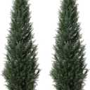6 Feet Pre-Potted Evergreen Outdoor Artificial Cedar Tree for Front Porch Decor, Outdoor Entryway Decor Fake Tree, Tall Faux Tree with UV Resistant Coating (2 Pack)