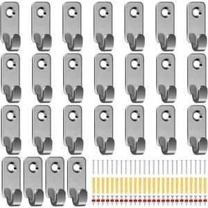Sosation 25 Pcs Wall Mount Hooks J Hooks for Hanging Mirror Hanging Hardware 304 Stainless Steel Mini J Hook for Hanging Art Heavy Duty Hanger with Screws for Picture Frames Wire Key Bag, Silver