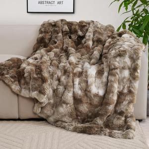 Soft Plush Thick Bubble Blanket, Faux Rabbit Fur Throw Blanket for Couch Bedroom Living Room, Fluffy Throw Blanket (60 * 80 inches, Tie-dye Coffee)