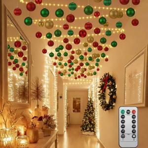 Christmas Hallways Ceiling Lights Decorations Kit Includes 41 Pcs Balls Ornaments 65ft LED String Lights with 200 LEDs and Hooks Christmas Decor for Holiday Party(Colorful)