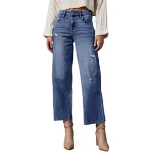 Dokotoo Womens High Waist Baggy Jeans Wide Leg Casual Petite 2025 8 Points Length Stretch Denim Pants (6, Dusk Blue)