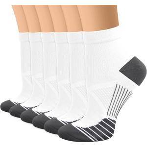 Copper Compression Socks Women and Men 6 Pairs - Circulation Arch Support Plantar Fasciitis Running Ankle Socks (Small-Medium, A7.5 - 6 White)