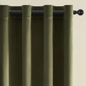Topfinel Olive Green Velvet Blackout Curtains 84 Inches Long,Soundproof Room Darkening Dark Green Thermal Insulated Boho Elegant Moody Grommet Curtains for Living Room Bedroom 2 Panels