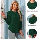 Simlakey Women Long Sleeve Shirt Dressy Casual Blouse 2025 Fall Fashion Pleated Top Trendy Loose Fit Crew Neck Basic Tee (Green,L)