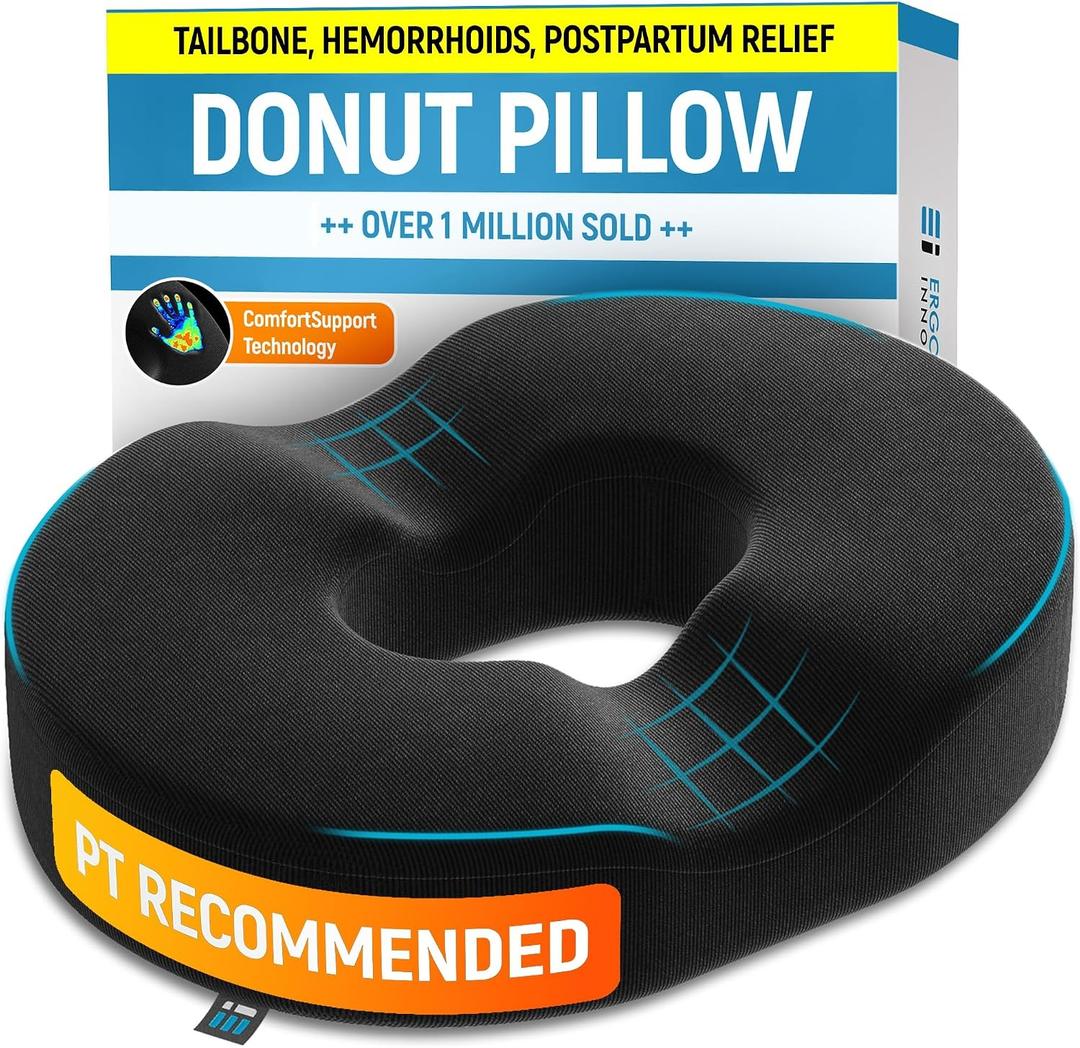 PT ENDORSED Donut Pillow for Tailbone Pain Relief - Hemorrhoid Pillow for Sitting, Orthopedic Donut Seat Cushion for Pressure Relief, Post Surgery, Postpartum Pregnancy, Lifting Cushions for Coccyx, Medium - 17.5" X 14" X 2.75"