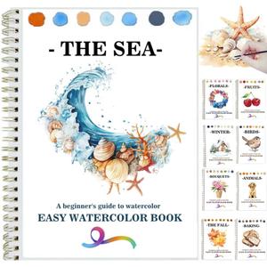 Watercolor Workbooks Coloring Book Beginner Friendly Painting Kit Easy Nature Scenes Paint Set Art Crafts for Creative Exploration Gift for Adults (Seaside, Without Palette)