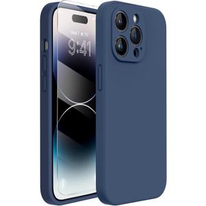 Miracase Designed for iPhone 14 Pro Case with Screen Protector, [Upgraded Camera Protection], Shockproof Liquid Silicone Rubber Phone Case Cover for 14 Pro 6.1 inch, Dark Blue
