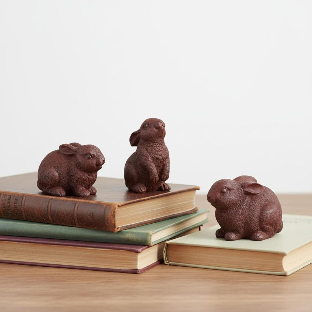 Thyle 3 Pcs Easter Bunny Figurines Decor Small Resin Bunny Easter Decorations Chocolate Brown Rabbit Statues Ornaments for Spring Home Table Centerpiece Living Room Decor